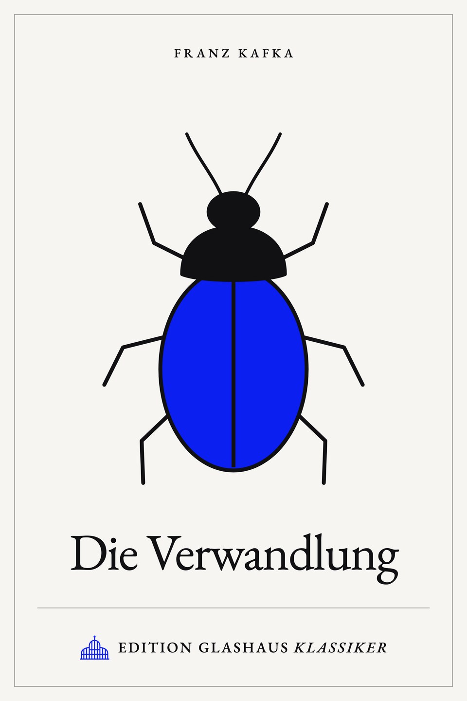 Cover: Die Verwandlung: Käfer von oben mit blauen Flügeldecken, schwarz gezeichnet, auf beigem Grund